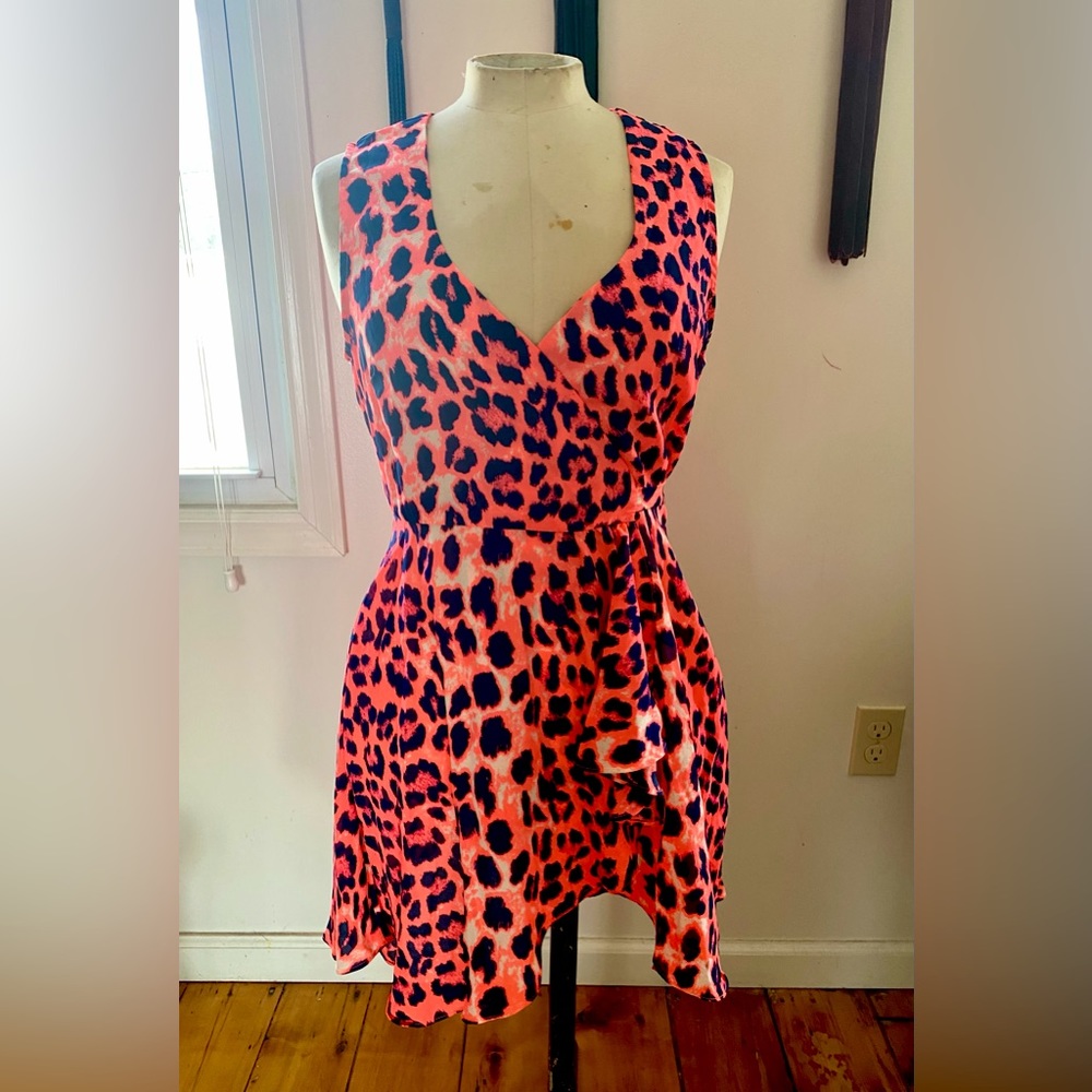 Neon Pink Leopard Print Wrap Dress - Summer Party Animal Print S